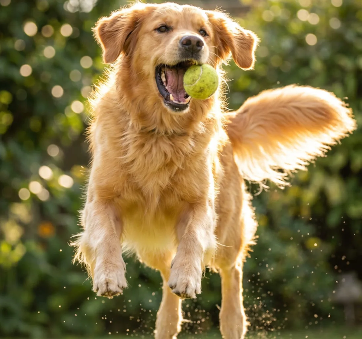 Happy dog running through a field